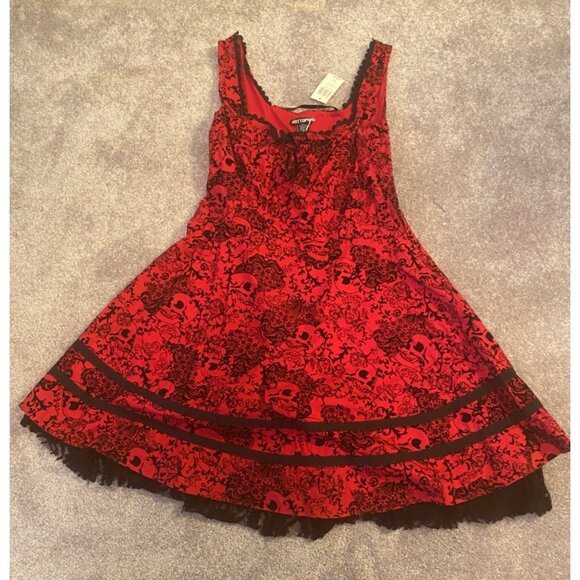 Hot Topic Red & Black Gothic Skull Lace-Up Sleeveless Dress XXL - Picture 6 of 14